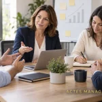 Une manager anime un échange constructif avec son équipe.