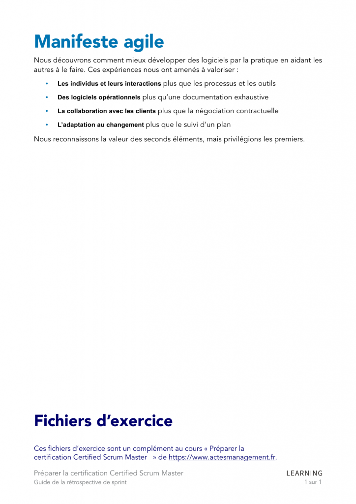 Extrait du livret : le manifeste agile — Scrum Master – Module 2 : les rôles de l’équipe
