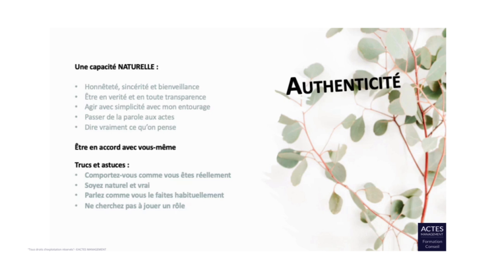 Extrait vidéo consacré à l’authenticité et à l’assurance personnelle — Confiance en soi – Module 2 : gagner en assurance
