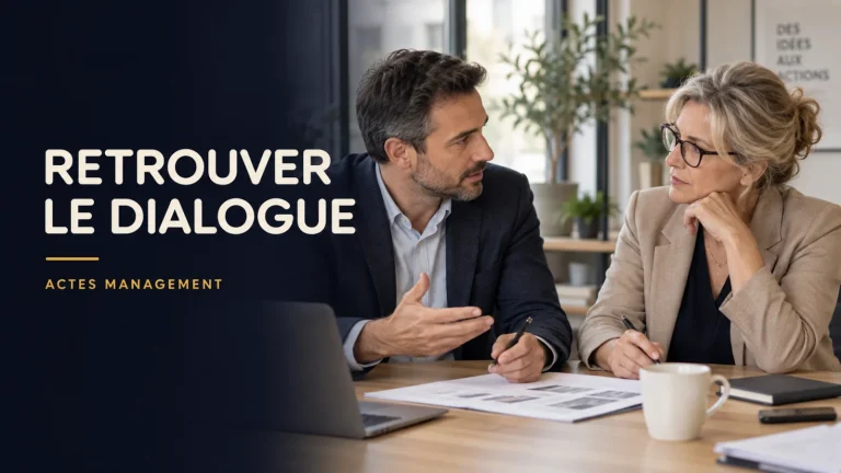Deux collègues examinent un document pour retrouver un dialogue sur leur travail.