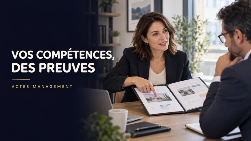 Une professionnelle présente un portfolio de réalisations pour expliquer ses compétences.