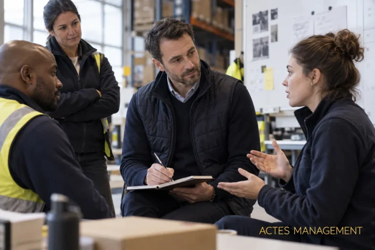 Un encadrant écoute une collaboratrice et traduit l’échange en engagement concret.