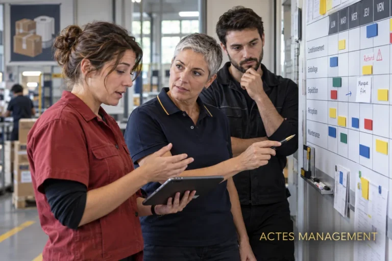 Une responsable opérationnelle aide son équipe à traiter une difficulté de planning.