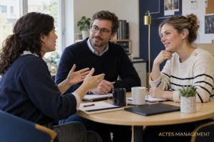 Des collègues échangent sur des pratiques de communication accessibles au travail.