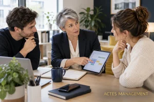 Une manager mobilise ses collaborateurs autour des objectifs de la semaine.