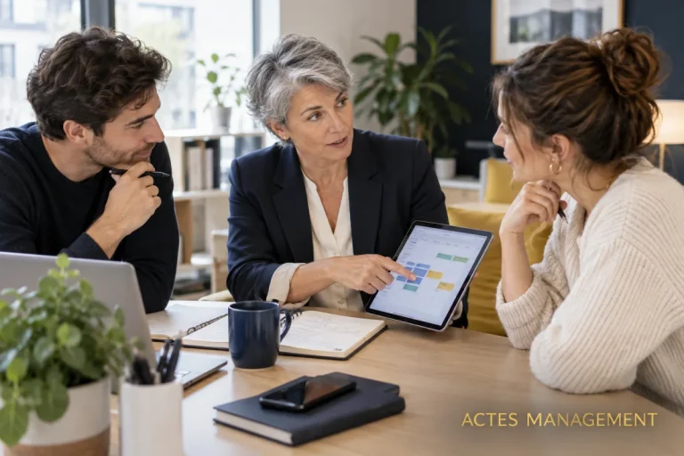 Une manager mobilise ses collaborateurs autour des objectifs de la semaine.
