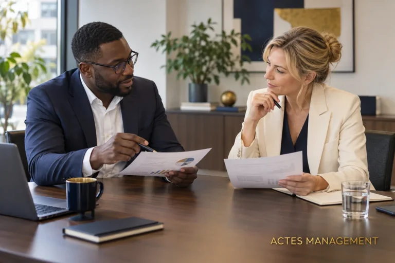 Deux managers comparent leurs propositions pour préparer un accord négocié.