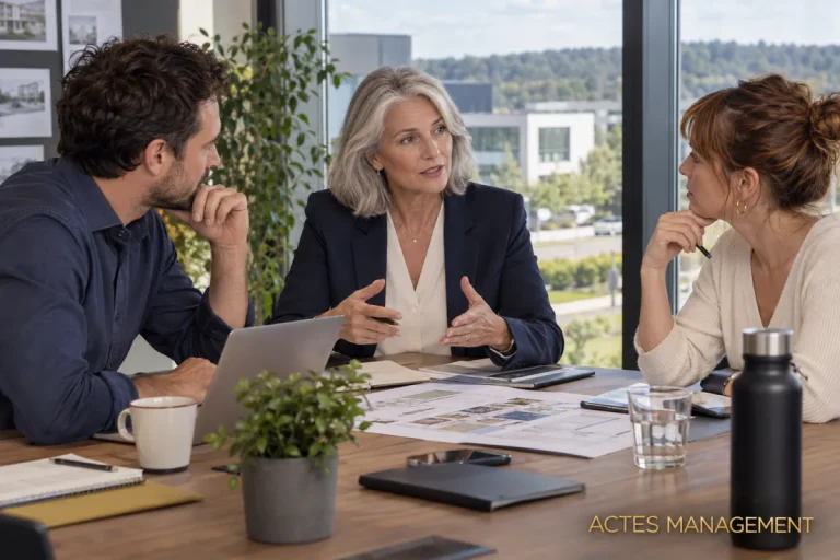 Une dirigeante arbitre les priorités et délègue des responsabilités à ses managers.