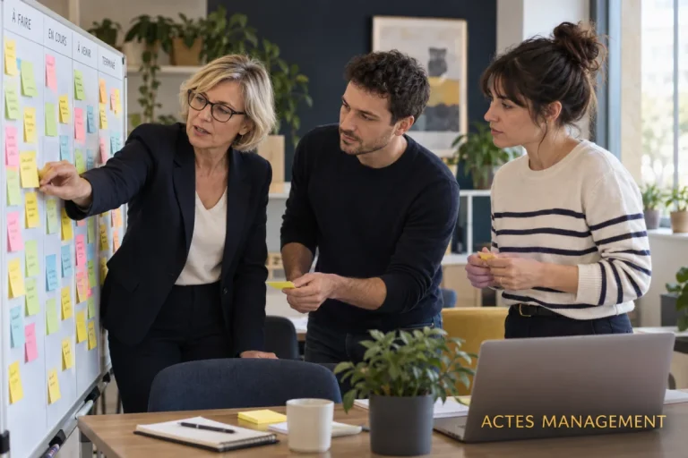 Une équipe examine sa charge de travail pour prévenir les situations à risque psychosocial.