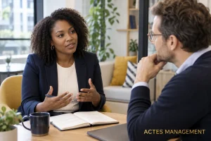 Une professionnelle affirme son point de vue lors d’un échange individuel.